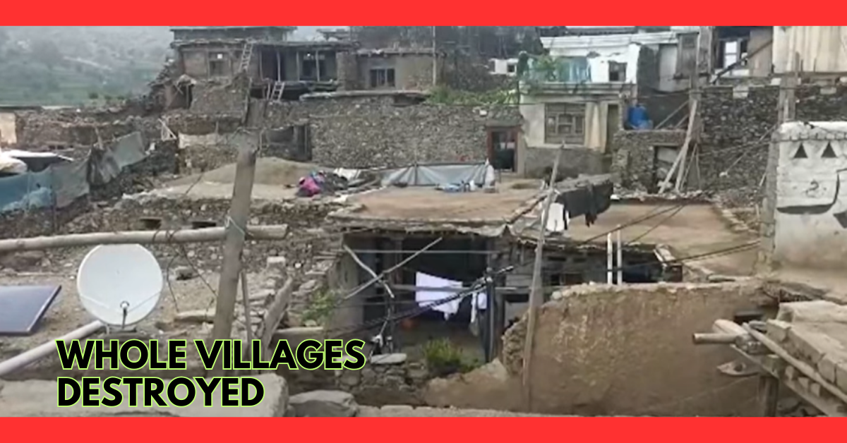 Afghan villagers search through rubble after deadly Afghanistan earthquake 2025 in Kunar province. Afghanistan earthquake 2025 devastation in Kunar with collapsed houses and survivors.