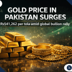 All-Pakistan Gems and Jewellers Sarafa Association, the price of 24-karat gold per tola reached Rs541,262, rising by Rs1,300 in the local market.