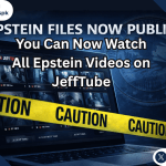 JeffTube website homepage showing YouTube-style interface for browsing Jeffrey Epstein DOJ released surveillance videos in 2026
